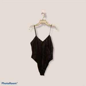 VTG- Laura Adams Vintage Silky Black Polkadot Bodysuit
